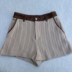 Lelis Knit Textured High-Waisted Shorts Brown Trim - Size S